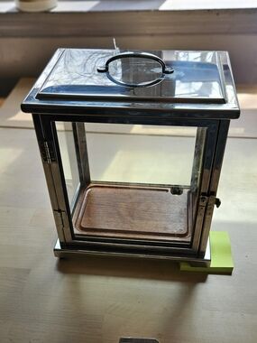 Glass Cocktail Smoker Case with Silver Frame and Wood Tray - Cabinet Only AS IS